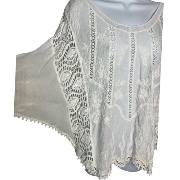 Staccato Womens M/L Cotton Crochet Batwing Blouse - Picture 3 of 7